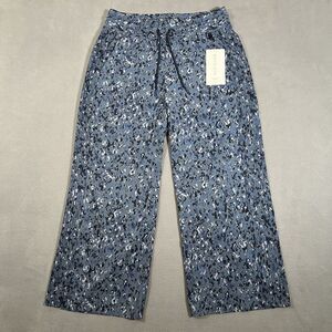 Athleta Avenue Wide Leg Crop‎ Pants Women's Size 8 Allure Navy Blue Drawstring